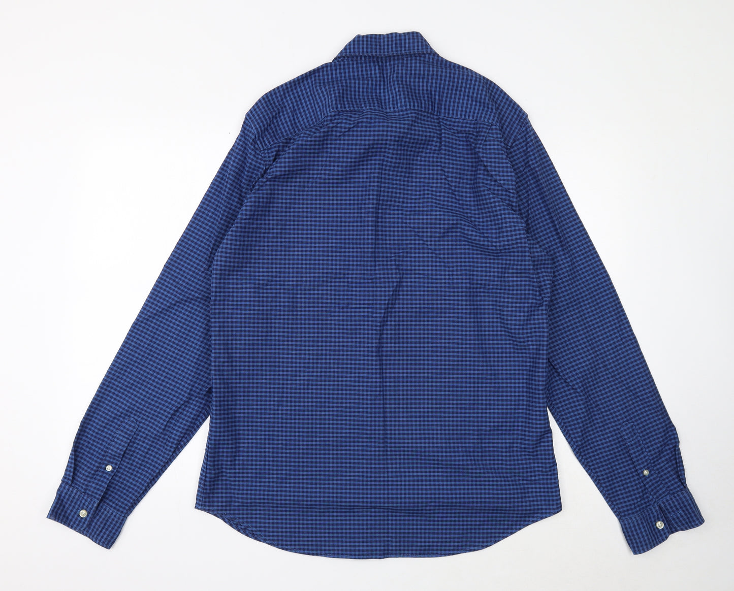 Gap Mens Blue Check Cotton Button-Up Size L Collared Button