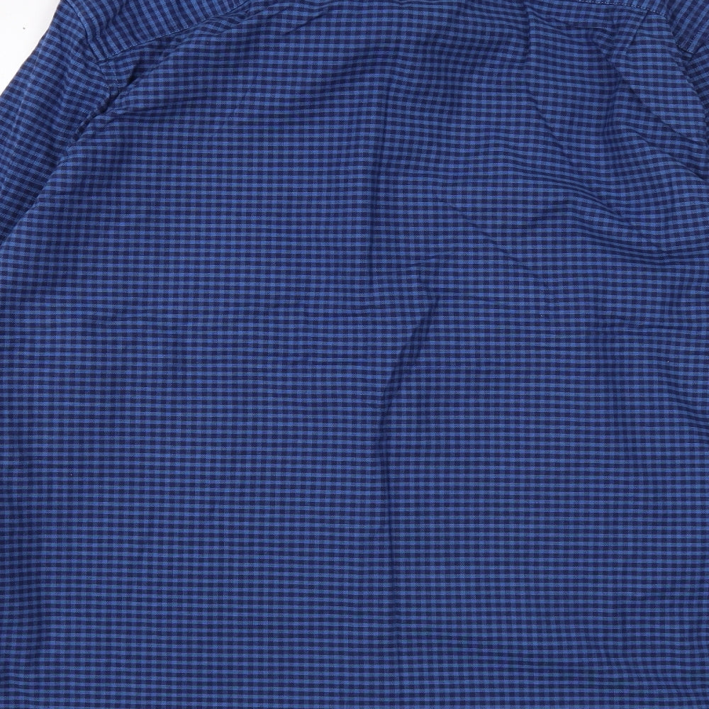 Gap Mens Blue Check Cotton Button-Up Size L Collared Button