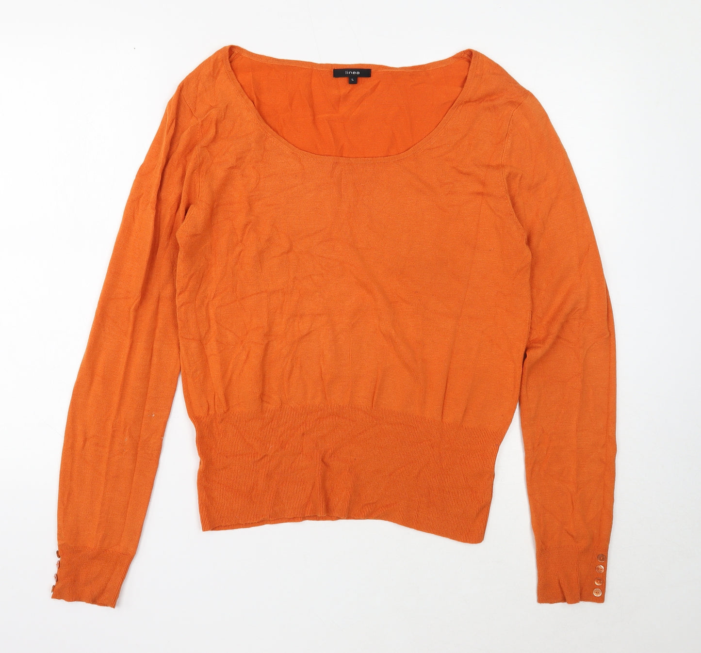 Linea Womens Orange Scoop Neck Cotton Pullover Jumper Size L