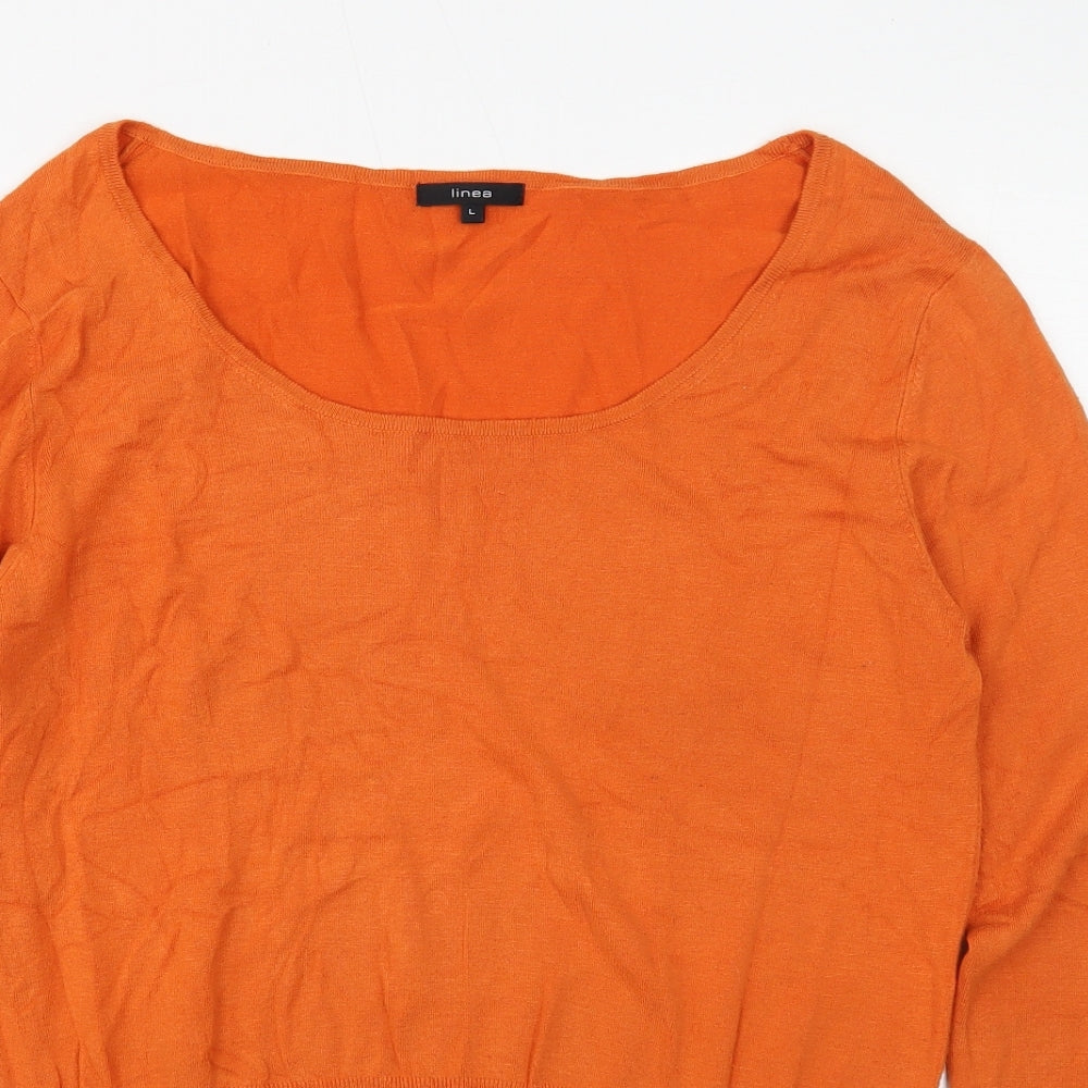 Linea Womens Orange Scoop Neck Cotton Pullover Jumper Size L