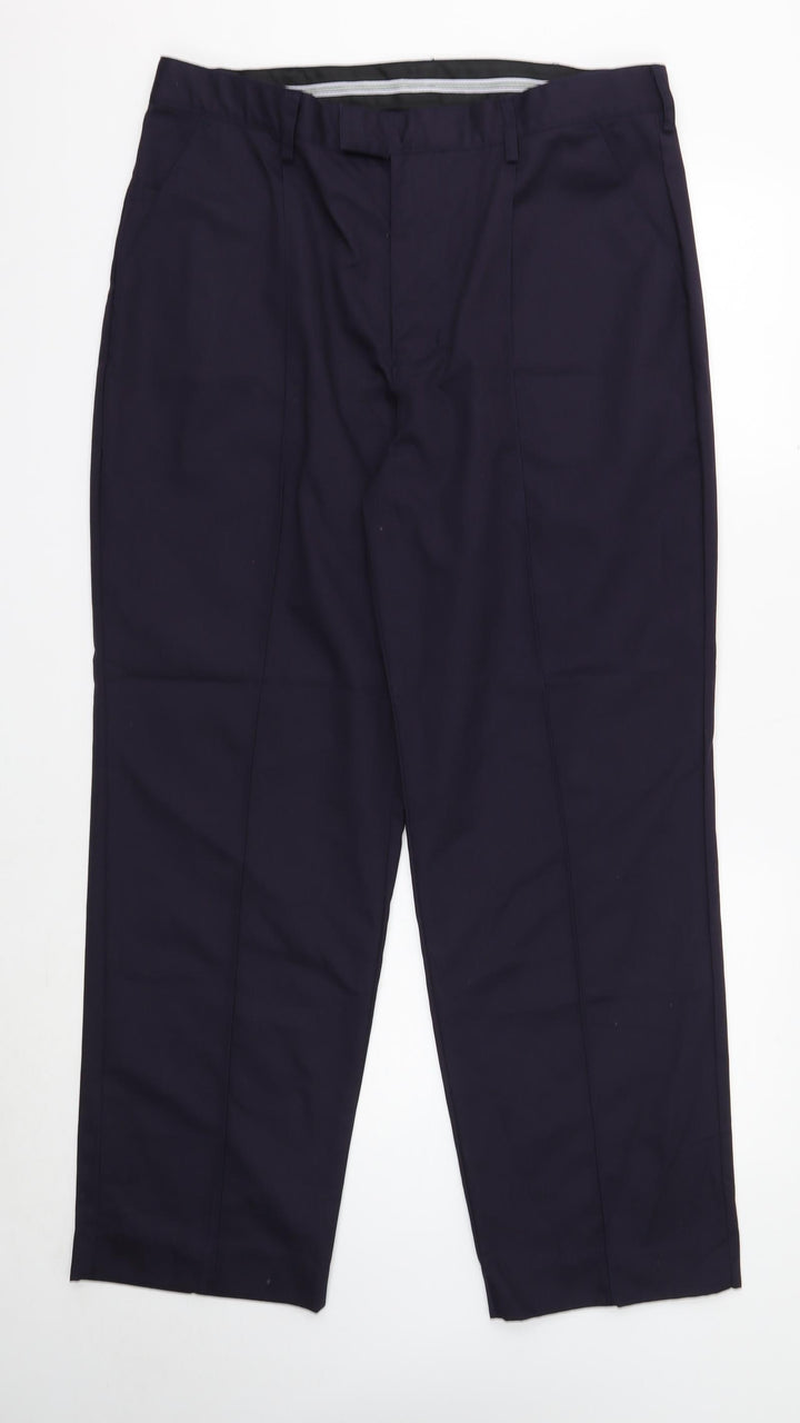 Double TWO Mens Blue Polyester Dress Pants Trousers Size 38 in Regular Zip