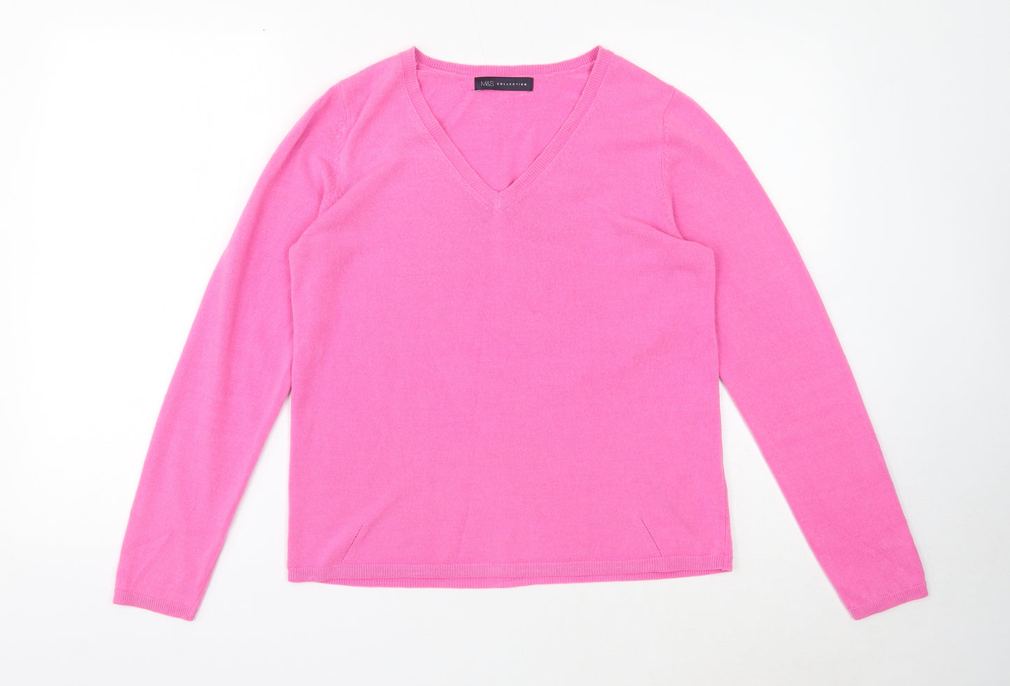 Marks and Spencer Womens Pink V-Neck Acrylic Pullover Jumper Size 14