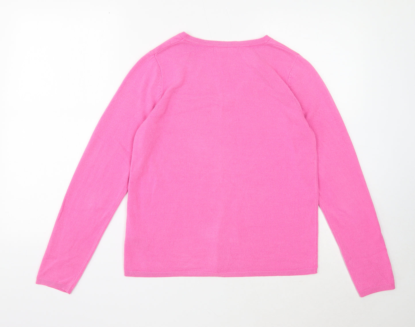 Marks and Spencer Womens Pink V-Neck Acrylic Pullover Jumper Size 14