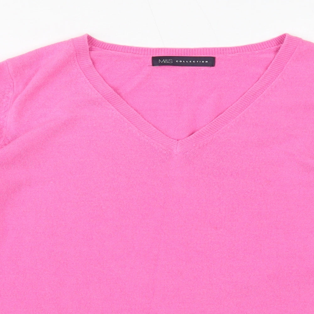 Marks and Spencer Womens Pink V-Neck Acrylic Pullover Jumper Size 14