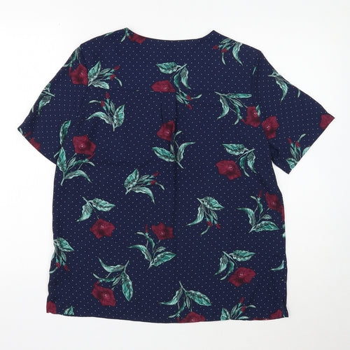 Marks and Spencer Womens Blue Floral Polyester Basic Blouse Size 10 Round Neck