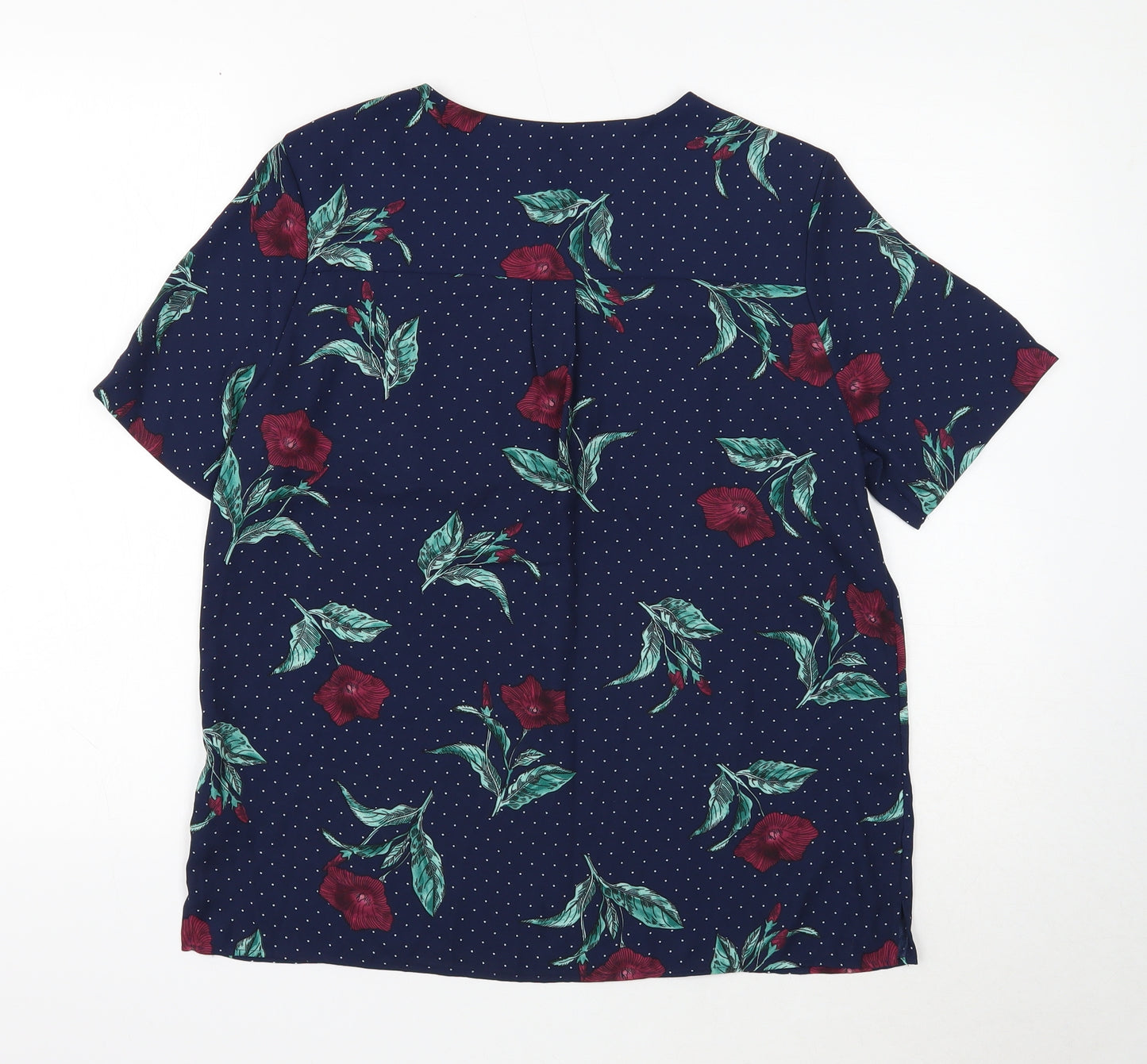 Marks and Spencer Womens Blue Floral Polyester Basic Blouse Size 10 Round Neck
