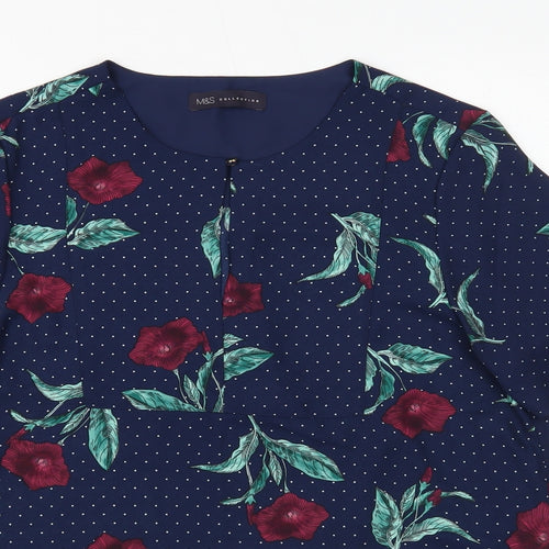 Marks and Spencer Womens Blue Floral Polyester Basic Blouse Size 10 Round Neck