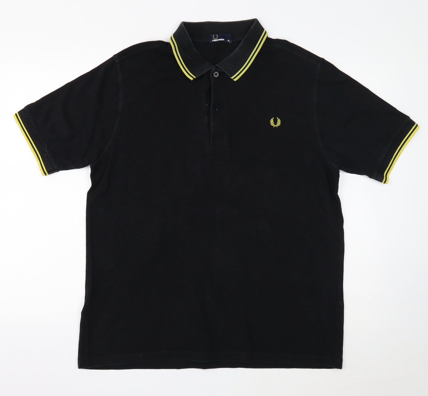 Fred Perry Mens Black Cotton Polo Size XL Collared Button
