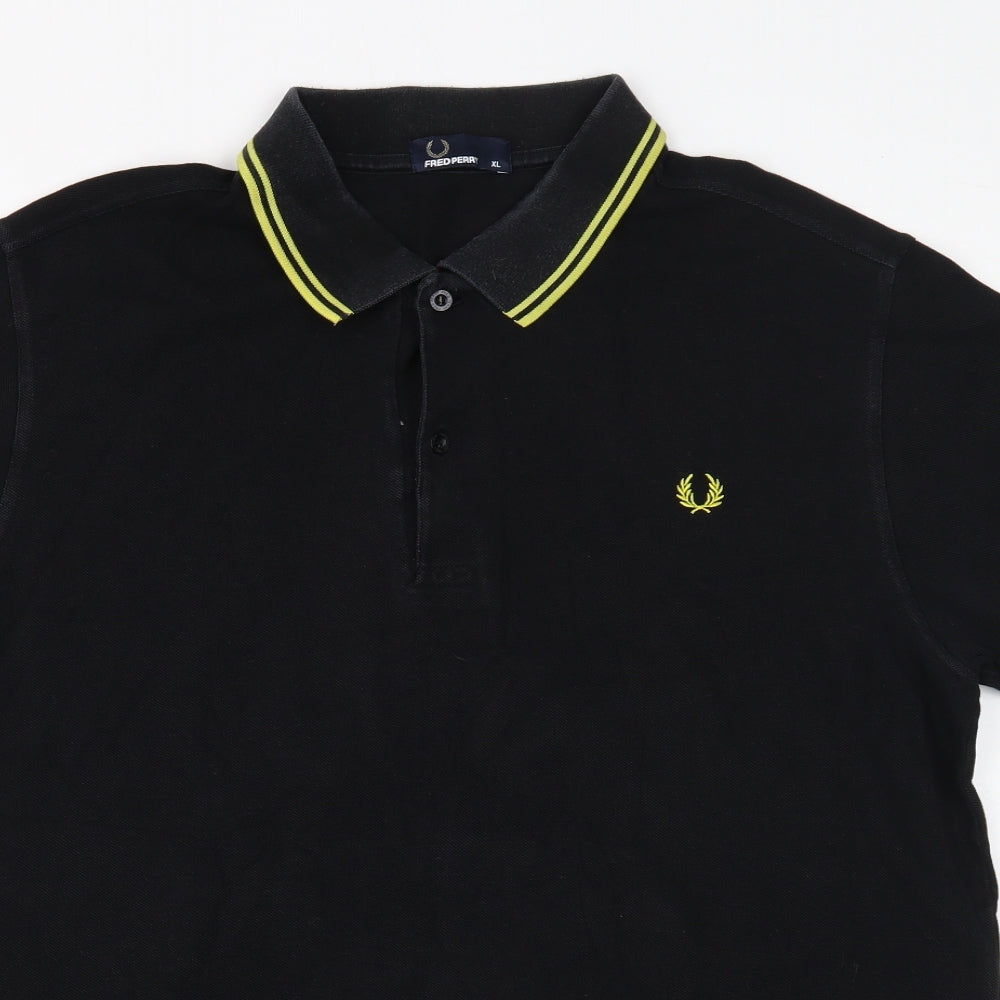 Fred Perry Mens Black Cotton Polo Size XL Collared Button