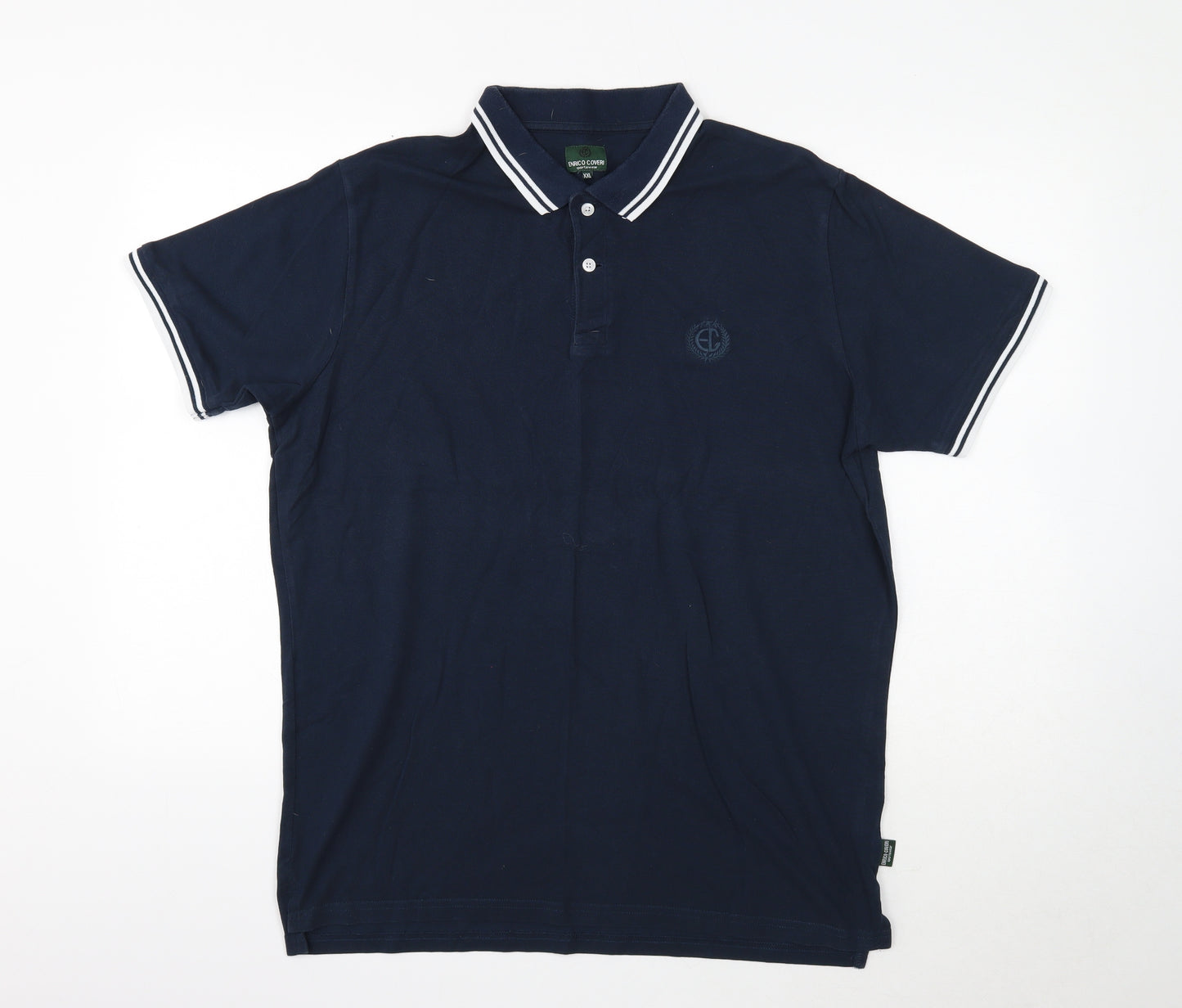 Enrico Coveri Mens Blue Cotton Polo Size 2XL Collared Button