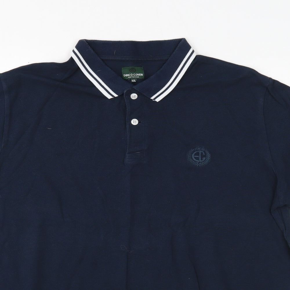 Enrico Coveri Mens Blue Cotton Polo Size 2XL Collared Button