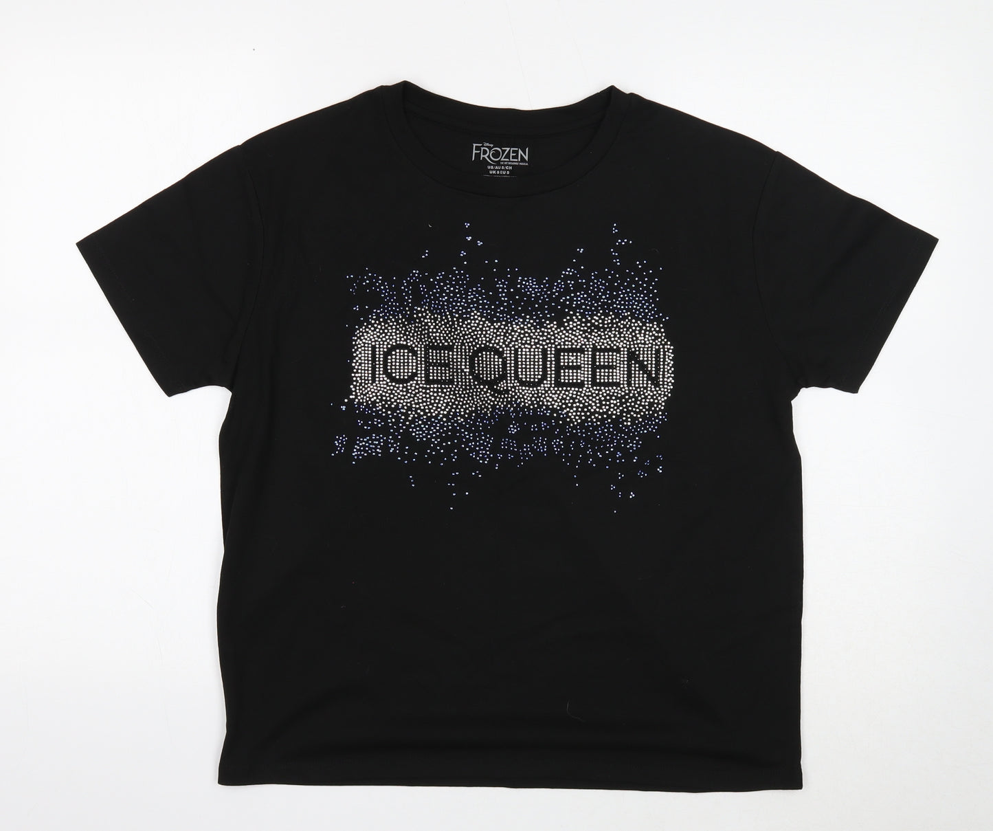 Frozen Womens Black Cotton Basic T-Shirt Size S Round Neck - Ice Queen