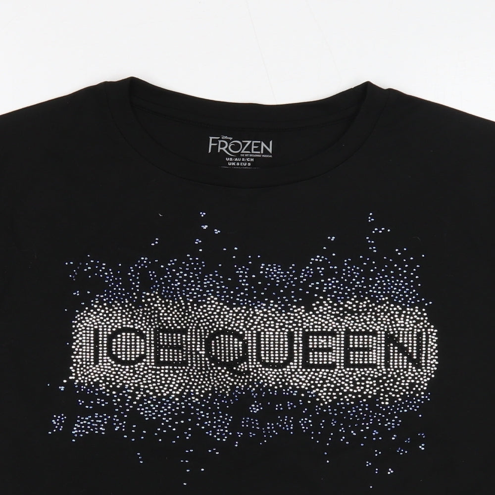 Frozen Womens Black Cotton Basic T-Shirt Size S Round Neck - Ice Queen