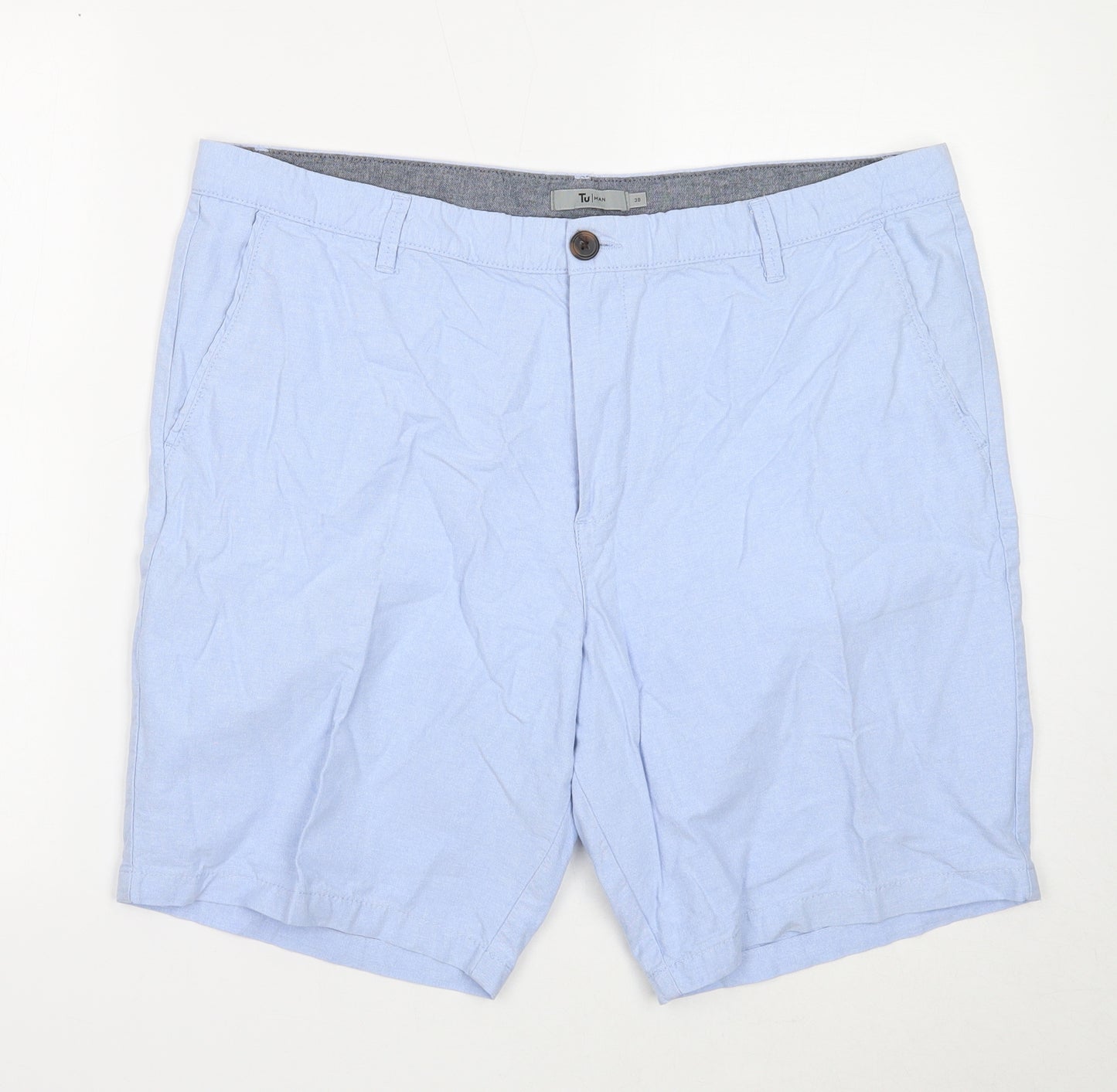 TU Mens Blue Cotton Chino Shorts Size 38 in Regular Zip