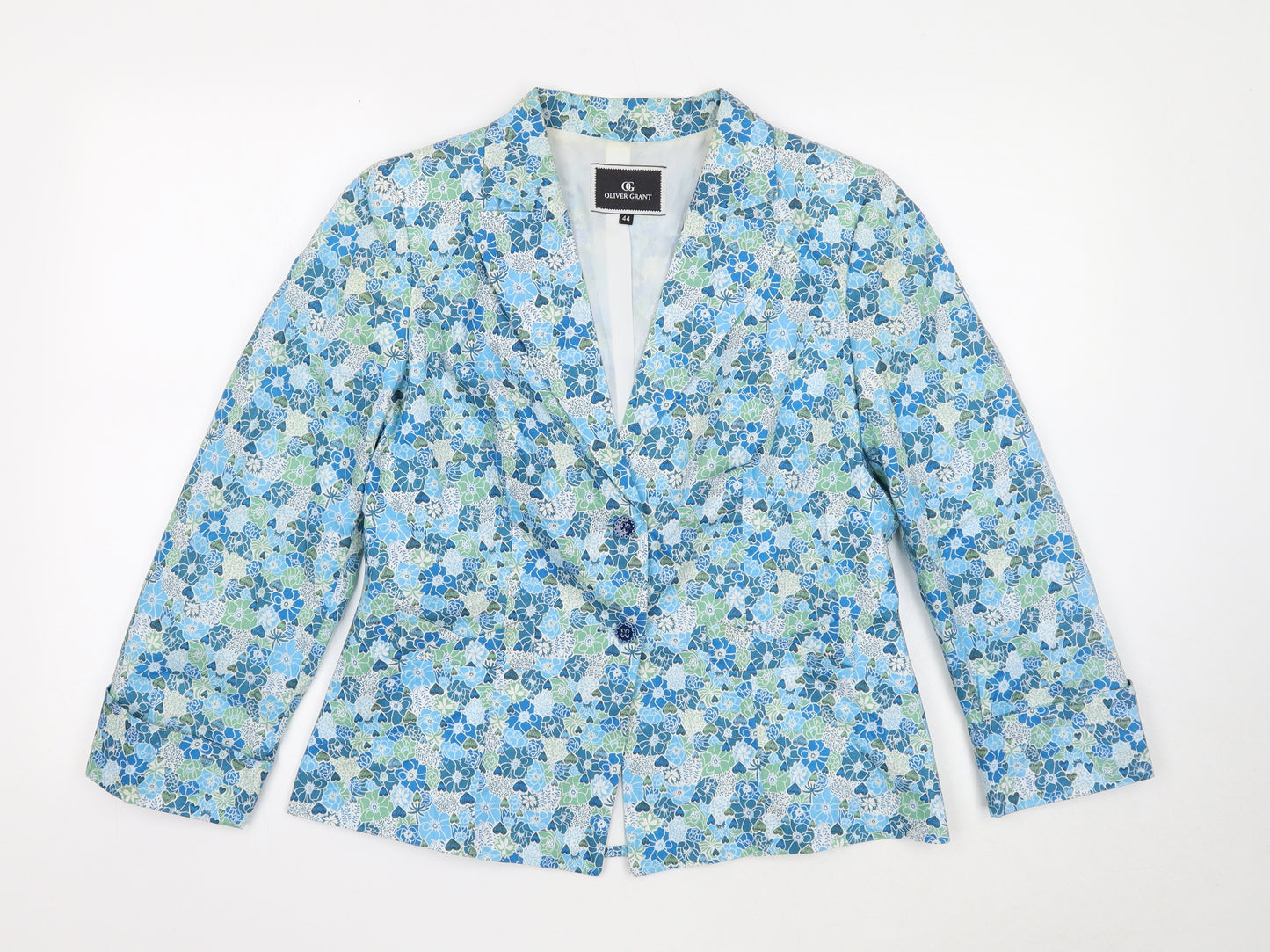 Oliver Grant Womens Blue Geometric Jacket Blazer Size 16 Button