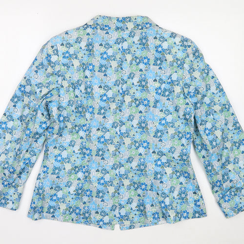 Oliver Grant Womens Blue Geometric Jacket Blazer Size 16 Button