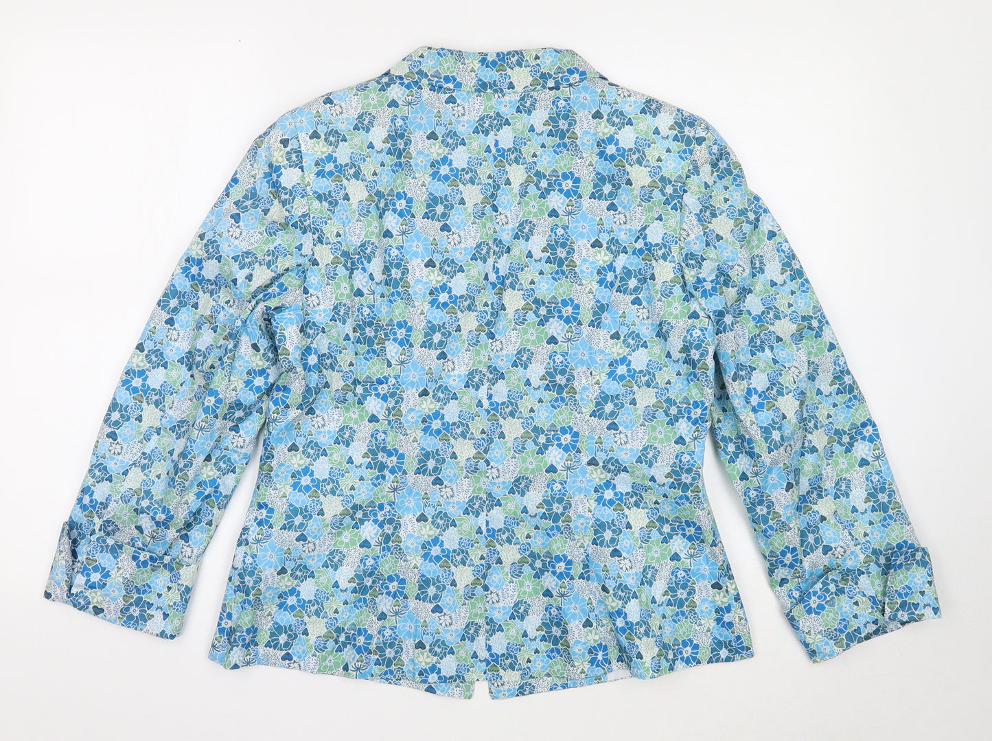 Oliver Grant Womens Blue Geometric Jacket Blazer Size 16 Button