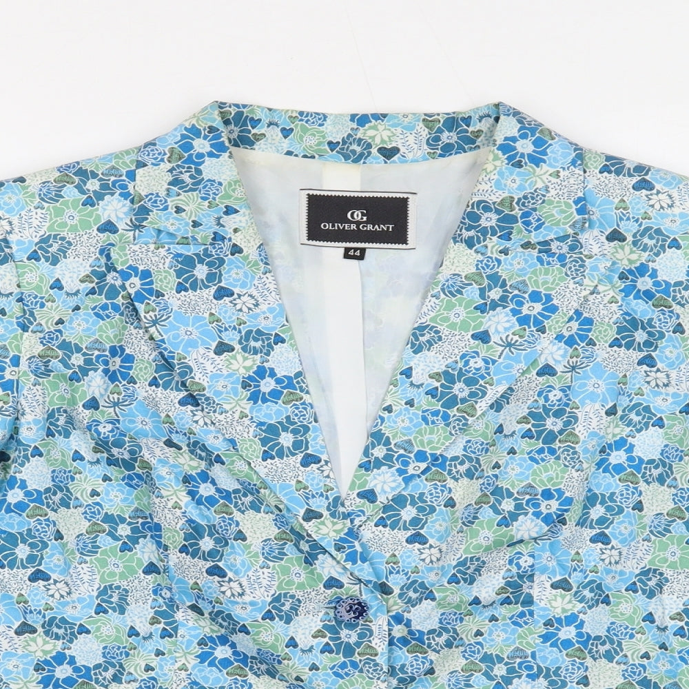 Oliver Grant Womens Blue Geometric Jacket Blazer Size 16 Button