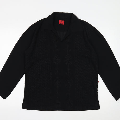 Deus Womens Black Geometric Viscose Basic Blouse Size M V-Neck