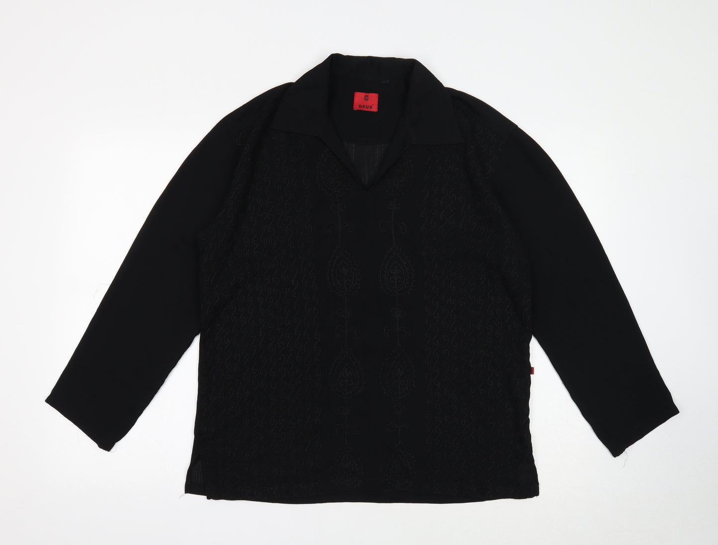 Deus Womens Black Geometric Viscose Basic Blouse Size M V-Neck