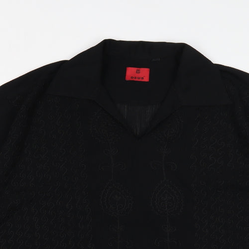 Deus Womens Black Geometric Viscose Basic Blouse Size M V-Neck