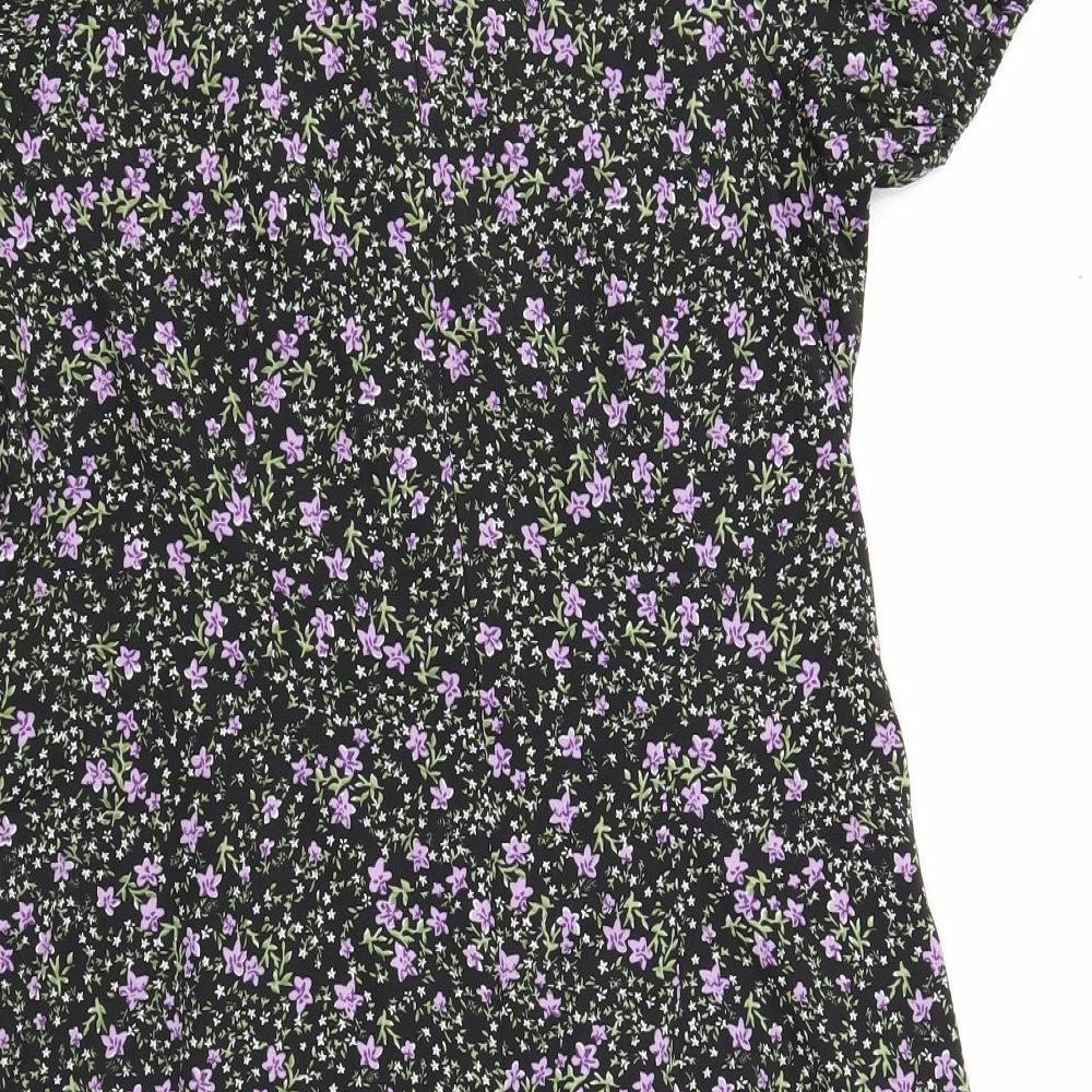 Wednesday's Girl Womens Black Floral Polyester A-Line Size L Square Neck Zip