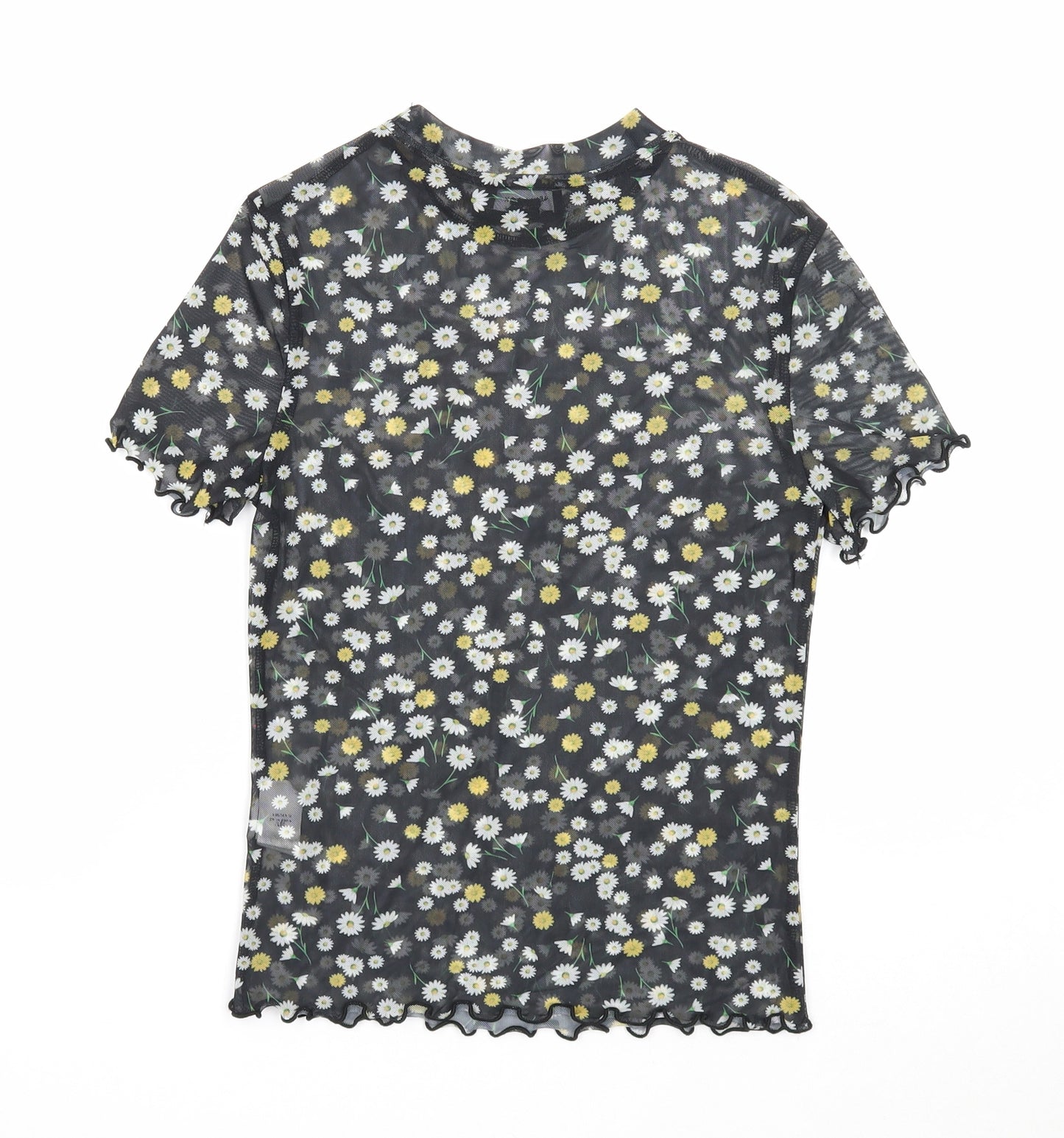 New Look Womens Black Floral Polyester Basic T-Shirt Size 8 Scoop Neck - Daisy