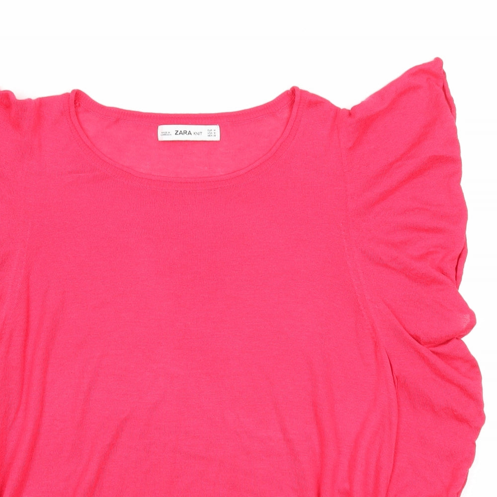 Zara Womens Pink Round Neck Viscose Pullover Jumper Size M