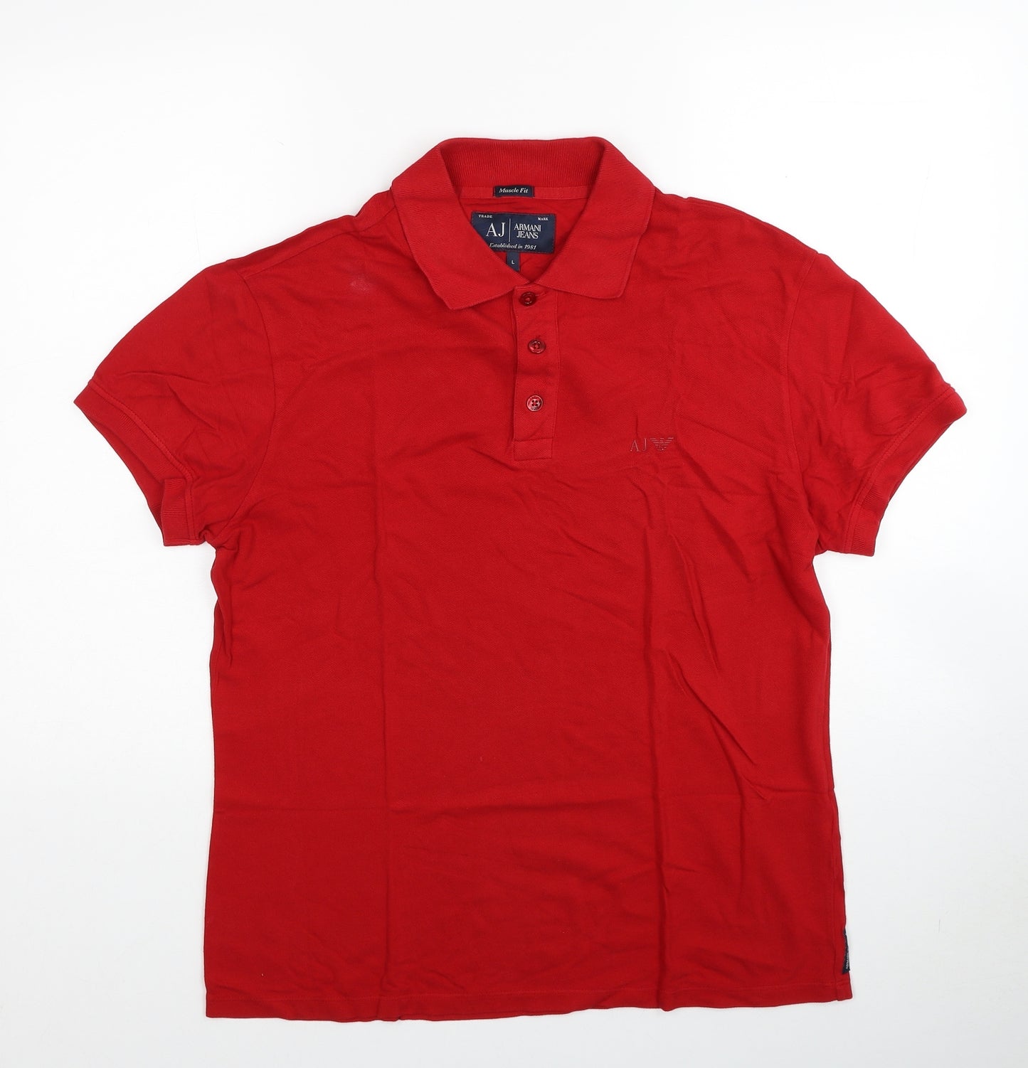 Armani Jeans Mens Red Cotton Polo Size L Collared Pullover