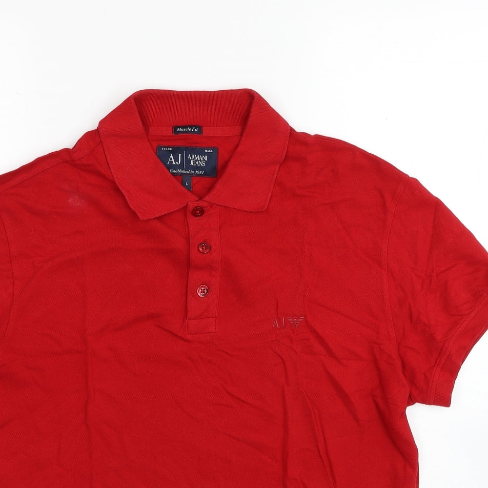 Armani Jeans Mens Red Cotton Polo Size L Collared Pullover