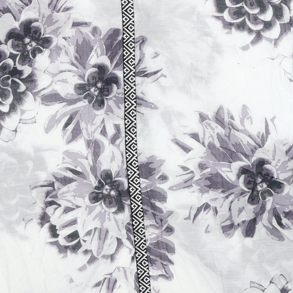 Cream Womens Grey Floral Polyester Basic Blouse Size M V-Neck