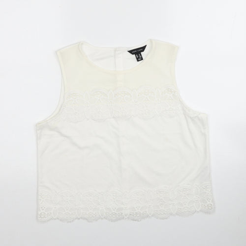 New Look Womens Ivory Geometric Polyester Cropped Tank Size 16 Round Neck