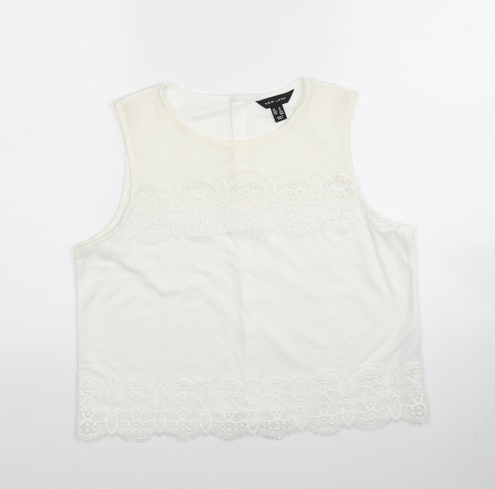 New Look Womens Ivory Geometric Polyester Cropped Tank Size 16 Round Neck