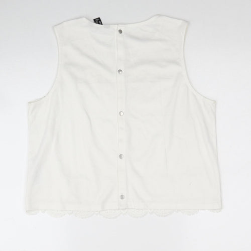 New Look Womens Ivory Geometric Polyester Cropped Tank Size 16 Round Neck