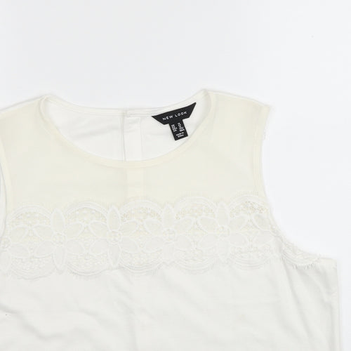 New Look Womens Ivory Geometric Polyester Cropped Tank Size 16 Round Neck