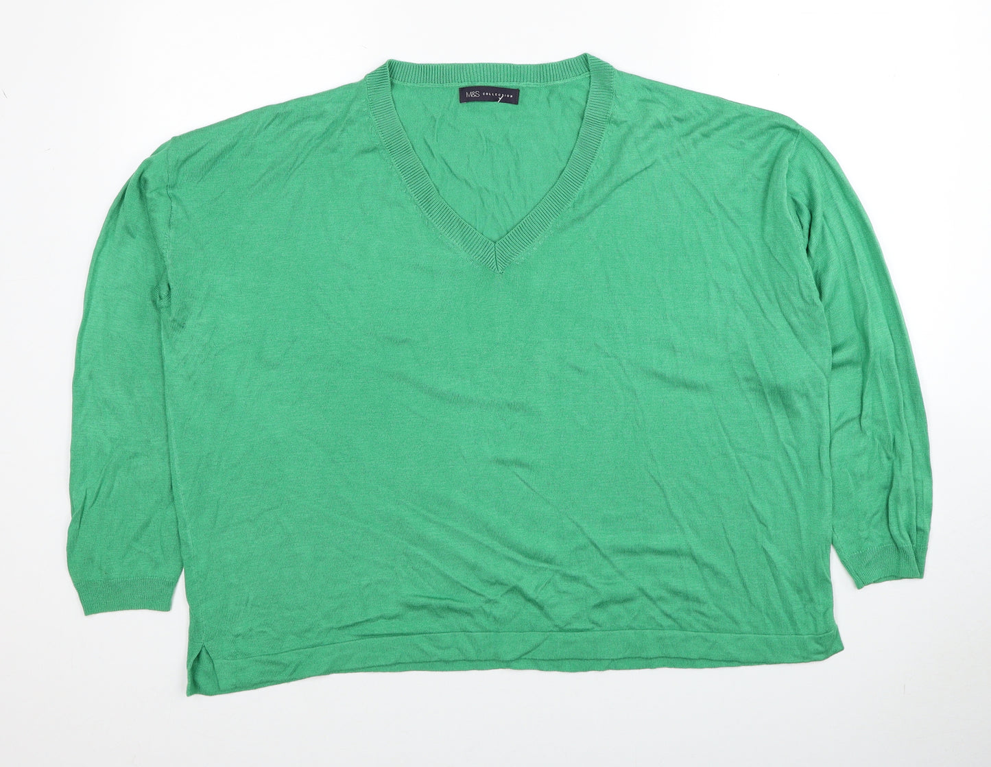 Marks and Spencer Womens Green V-Neck Acrylic Pullover Jumper Size XL