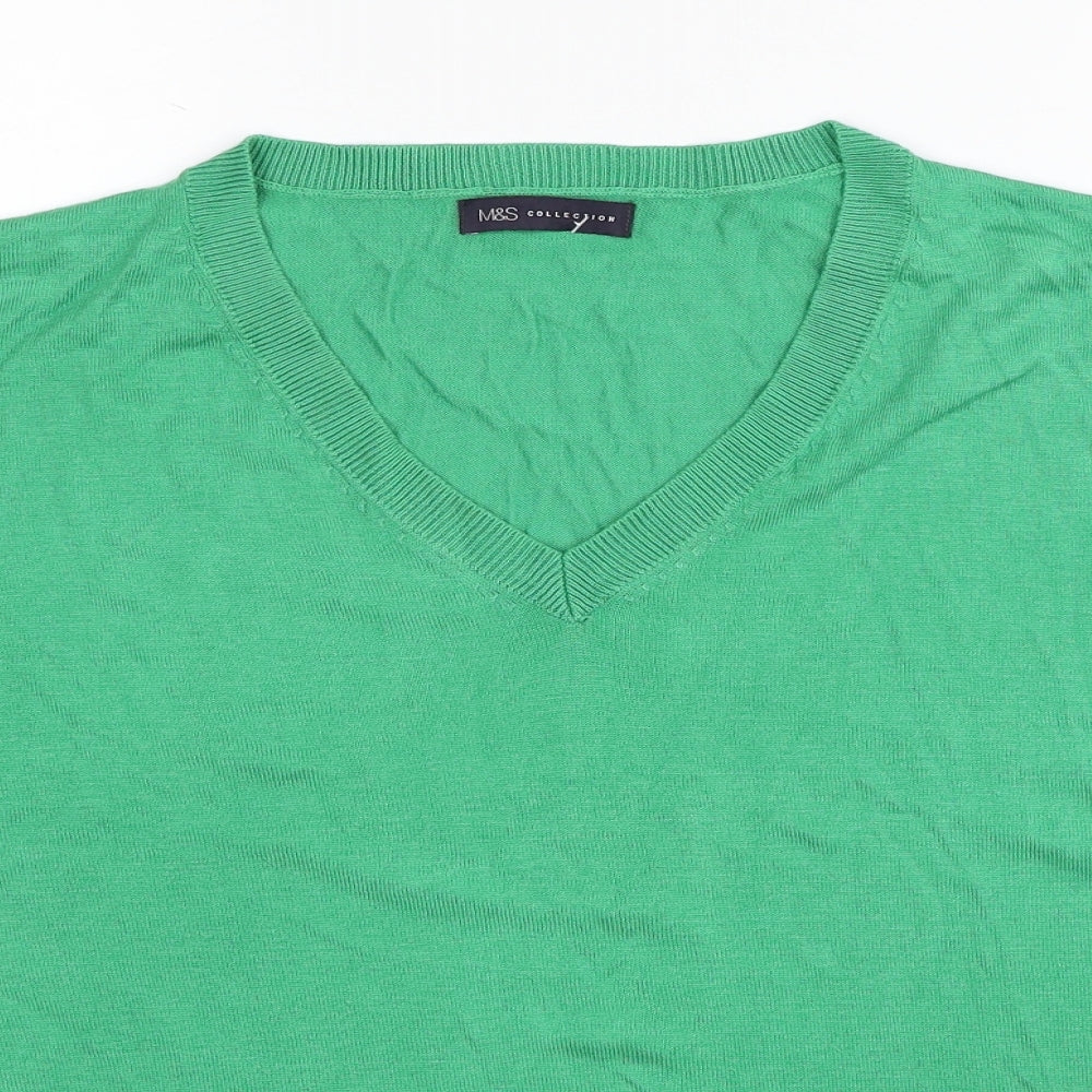 Marks and Spencer Womens Green V-Neck Acrylic Pullover Jumper Size XL