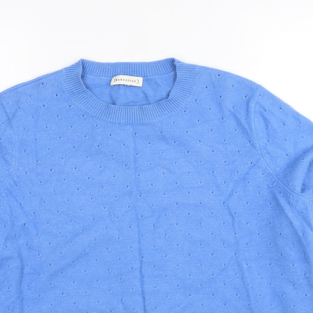 Warehouse Womens Blue Round Neck Viscose Pullover Jumper Size 16
