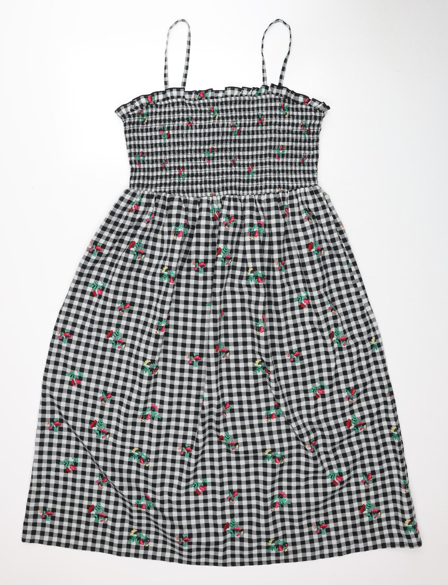 New Look Womens Black Gingham Polyester Fit & Flare Size 14 Square Neck Pullover