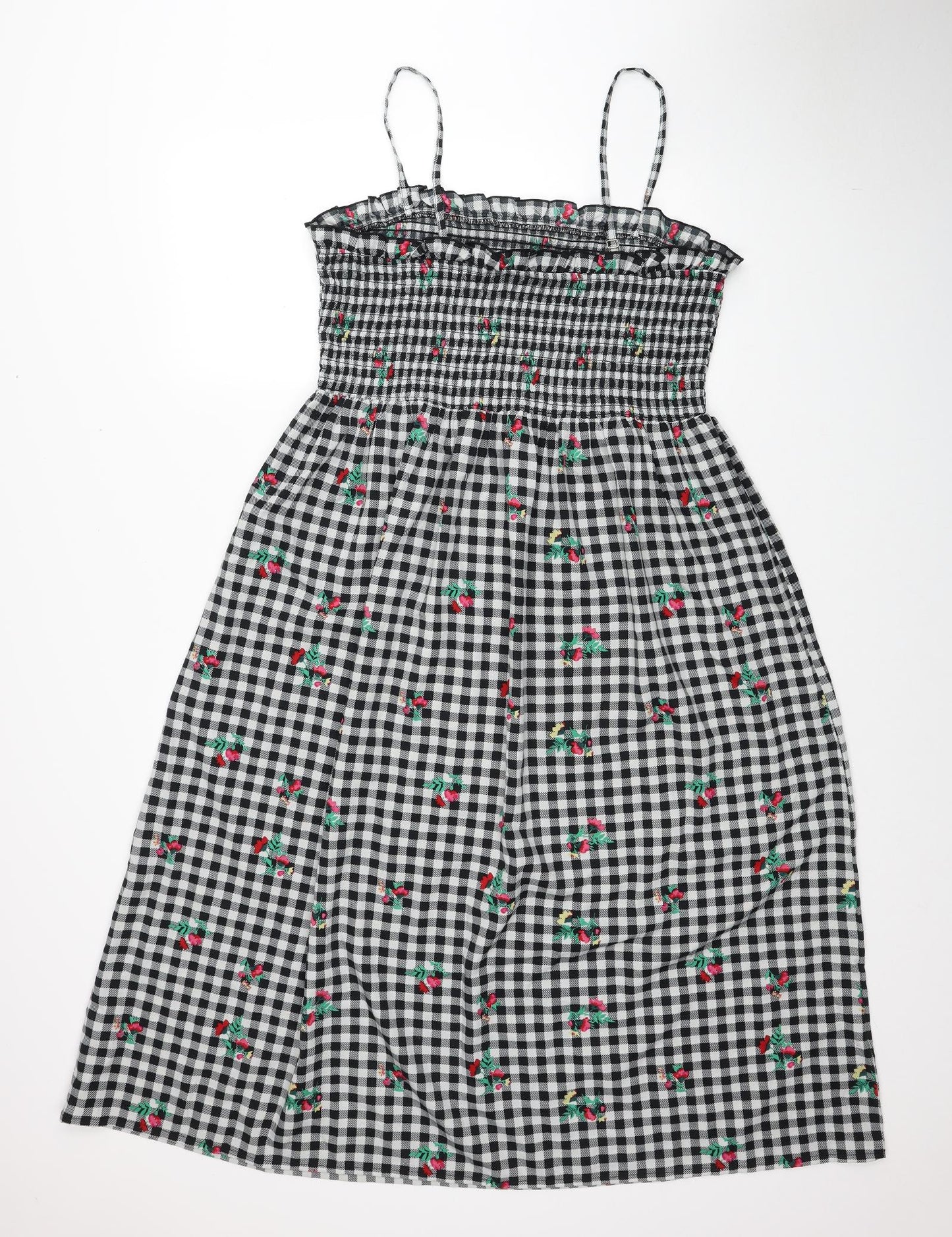 New Look Womens Black Gingham Polyester Fit & Flare Size 14 Square Neck Pullover