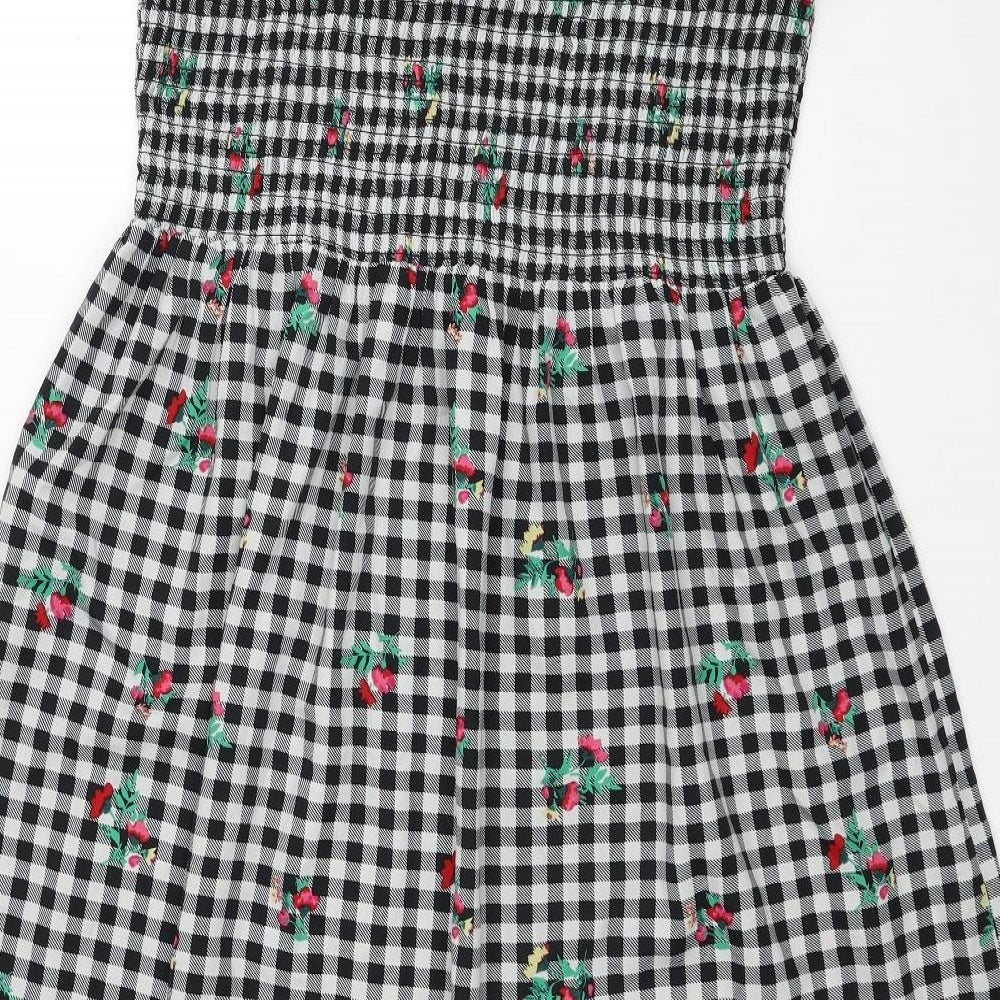 New Look Womens Black Gingham Polyester Fit & Flare Size 14 Square Neck Pullover