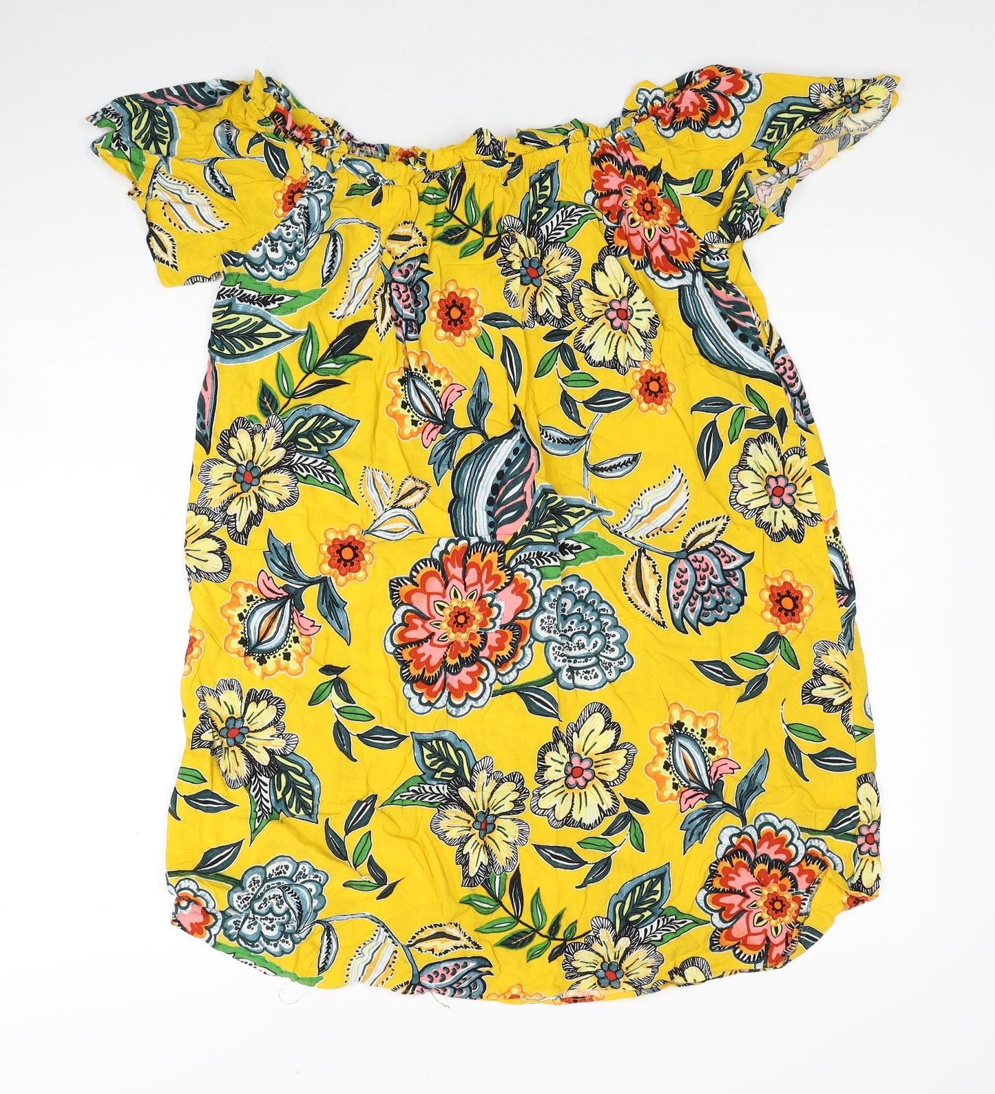 Papaya Womens Yellow Floral Viscose Shift Size 14 Scoop Neck Pullover