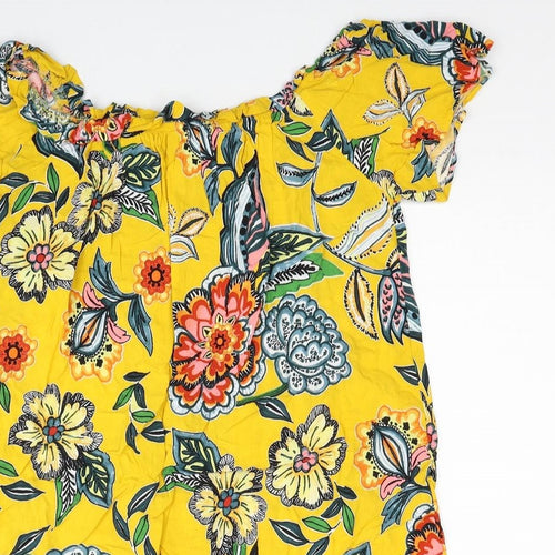 Papaya Womens Yellow Floral Viscose Shift Size 14 Scoop Neck Pullover