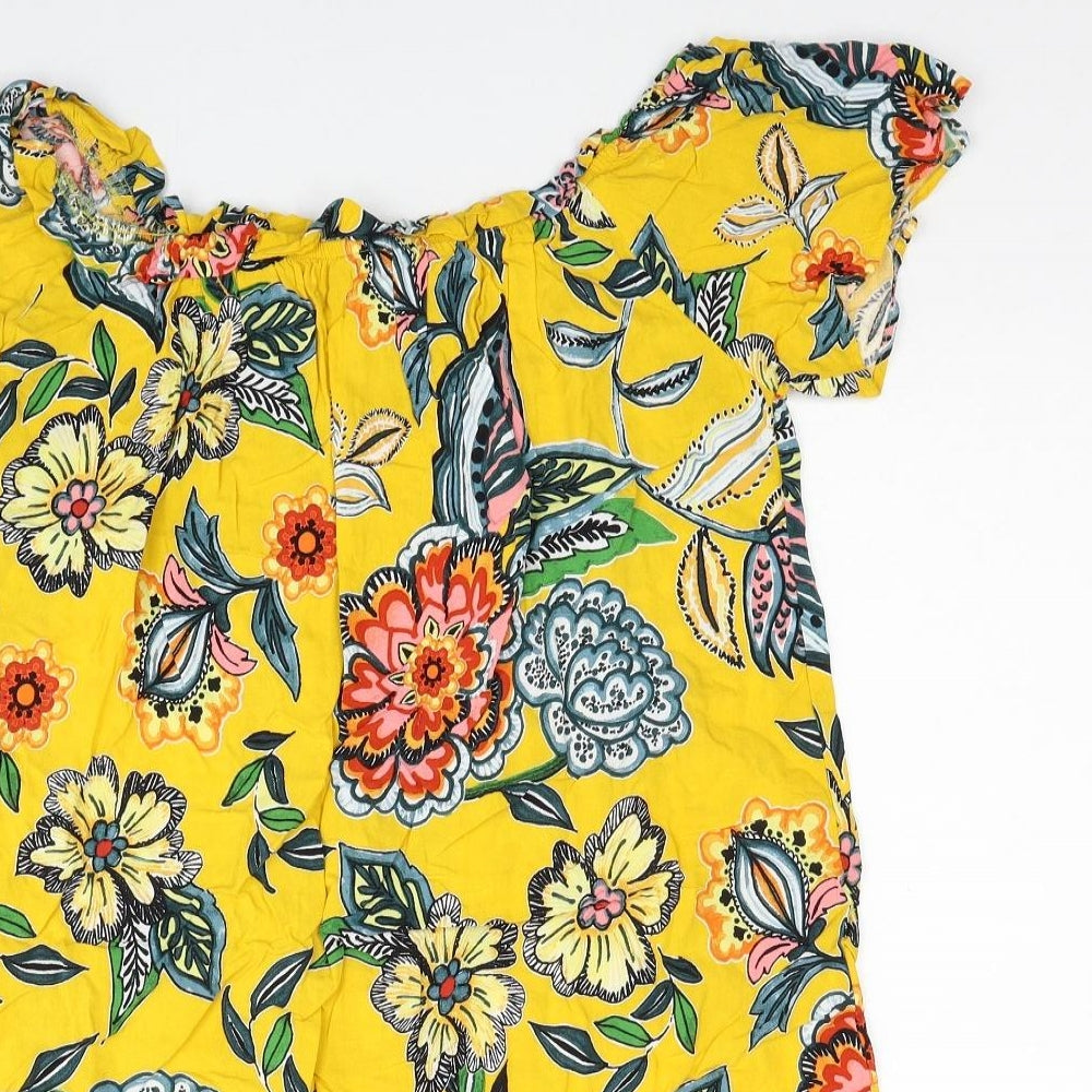Papaya Womens Yellow Floral Viscose Shift Size 14 Scoop Neck Pullover