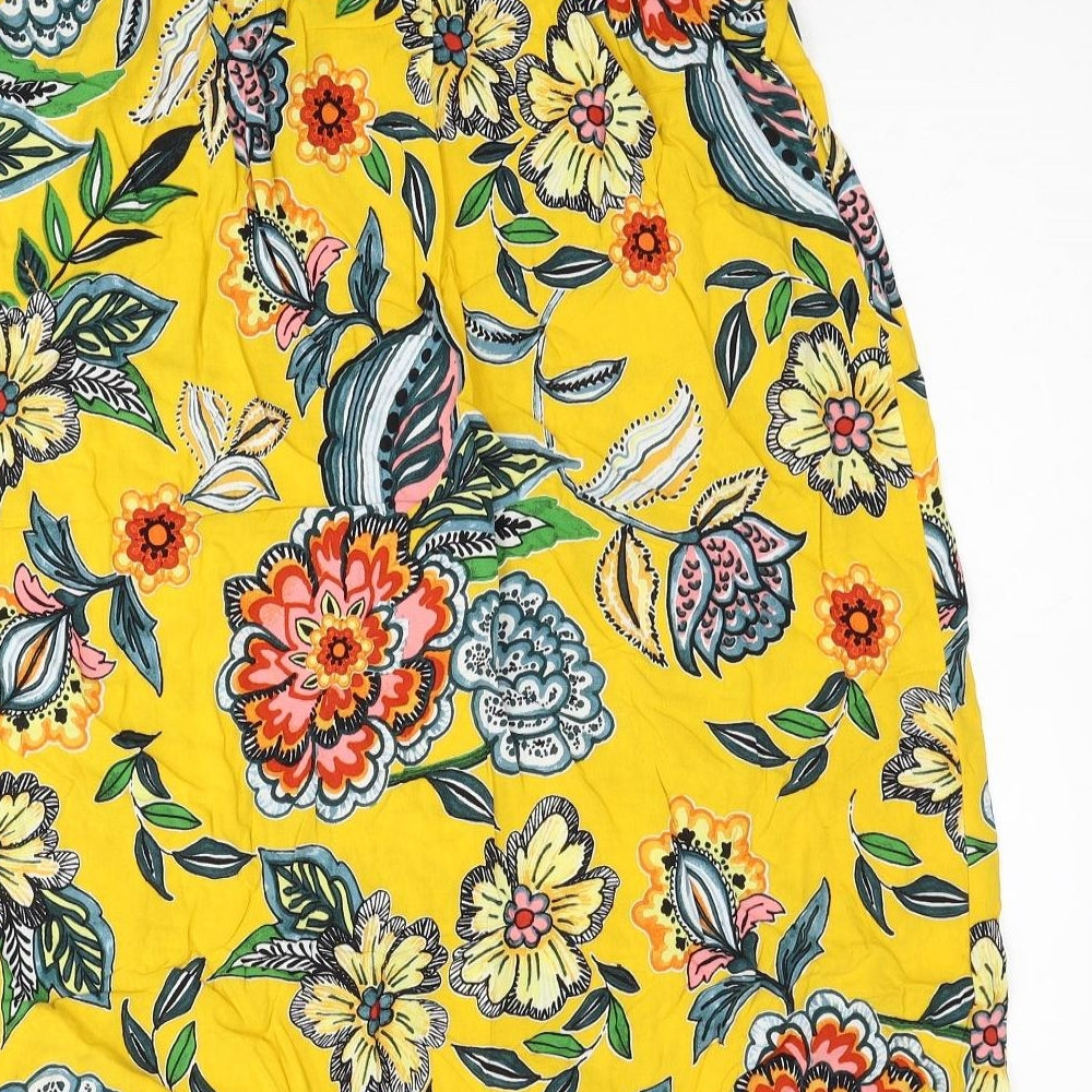Papaya Womens Yellow Floral Viscose Shift Size 14 Scoop Neck Pullover