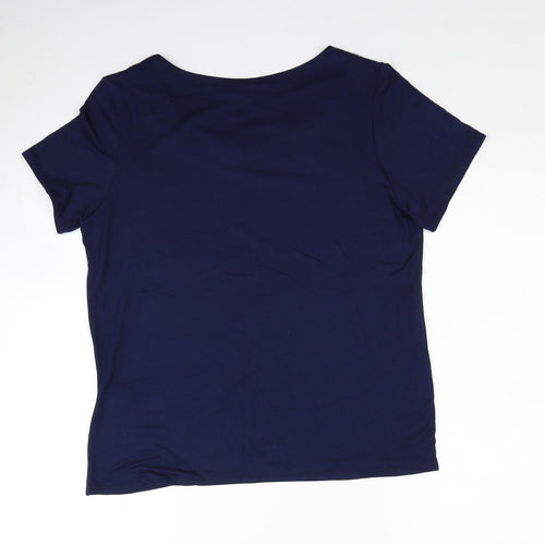 Alexara Womens Blue Viscose Basic T-Shirt Size L Round Neck