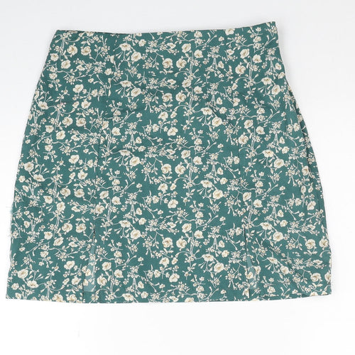 Nasty Gal Womens Green Floral Polyester Mini Skirt Size 6 Zip