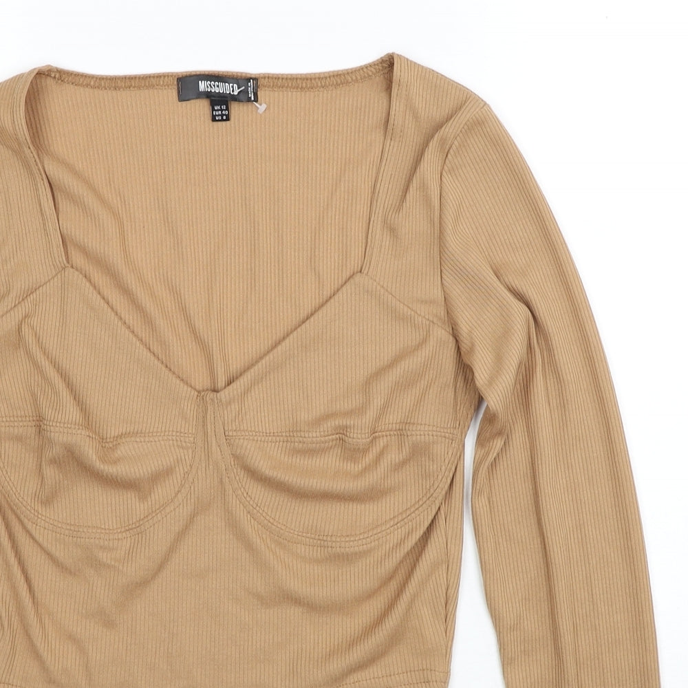 Missguided Womens Beige Polyester Cropped Blouse Size 12 V-Neck