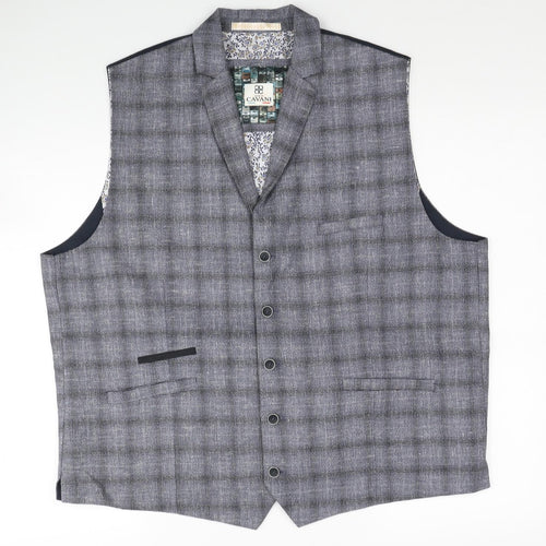 Cavani Mens Grey Plaid Polyester Jacket Suit Waistcoat Size 50