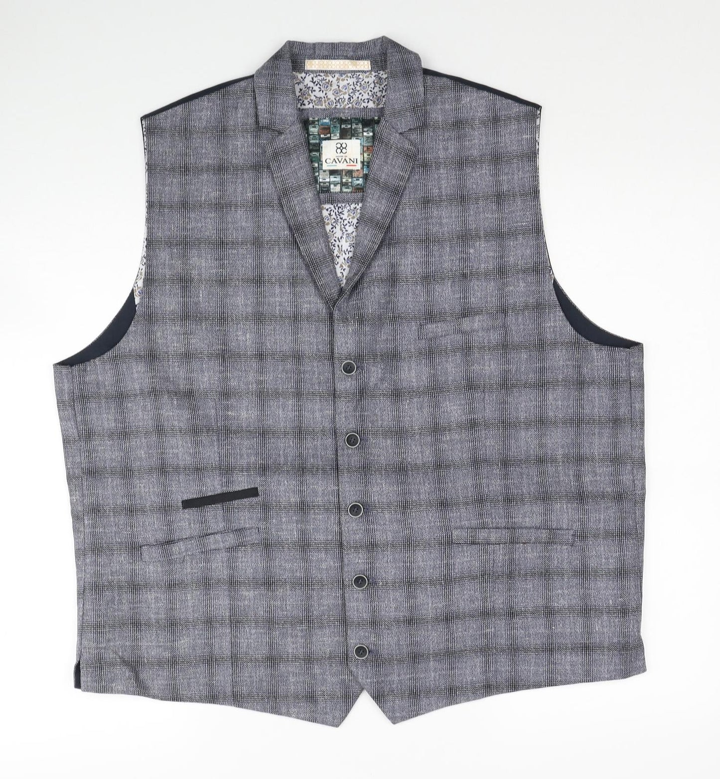 Cavani Mens Grey Plaid Polyester Jacket Suit Waistcoat Size 50